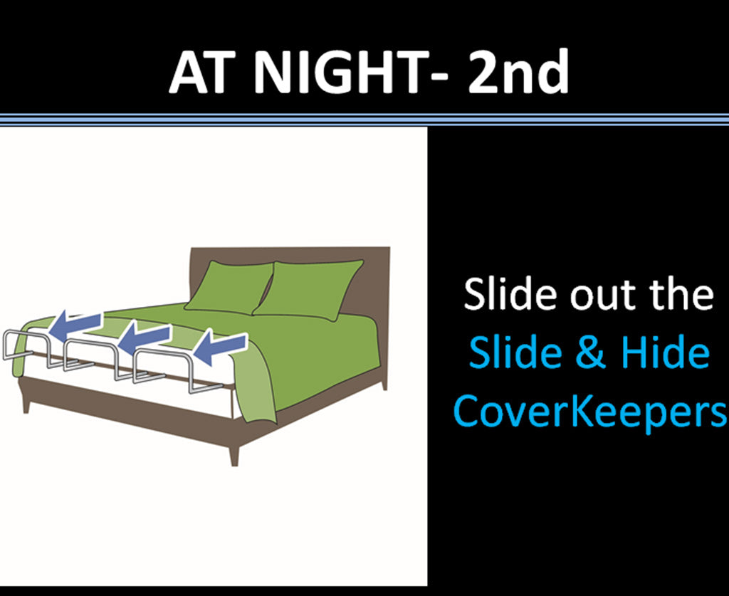Slide and Hide Cover Keeper Nighttime bedspread holder and comforter holder