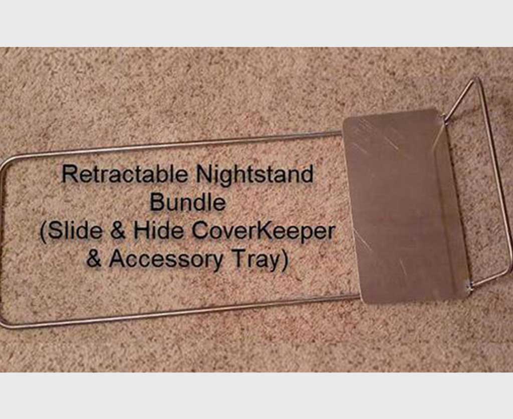 Slide and Hide Cover Keeper Retractable Nightstand and Accessory Tray Bundle