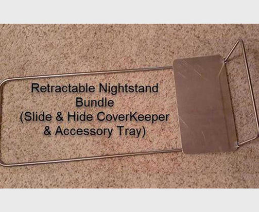 Slide and Hide Cover Keeper Retractable Nightstand and Accessory Tray Bundle